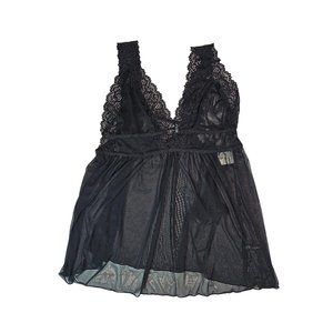 OH LA LA Cheri Paris Black Lingerie, Size 1X Mesh Lace Empire Baby Doll